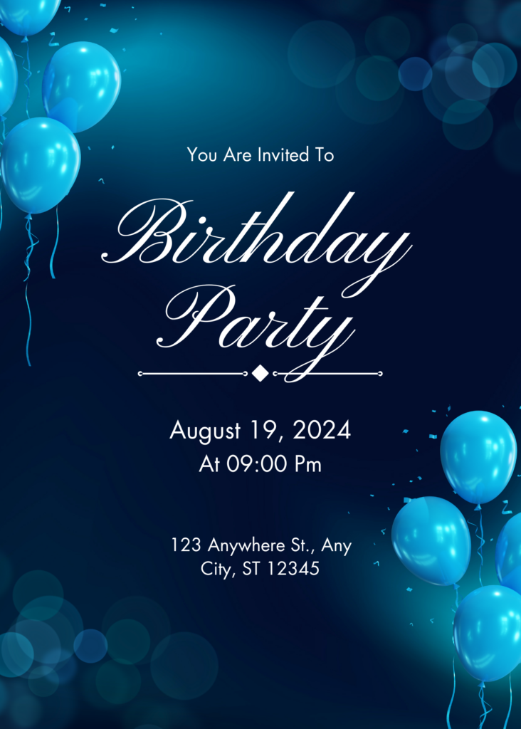 Dark Blue Illustrative Birthday Party Invitation