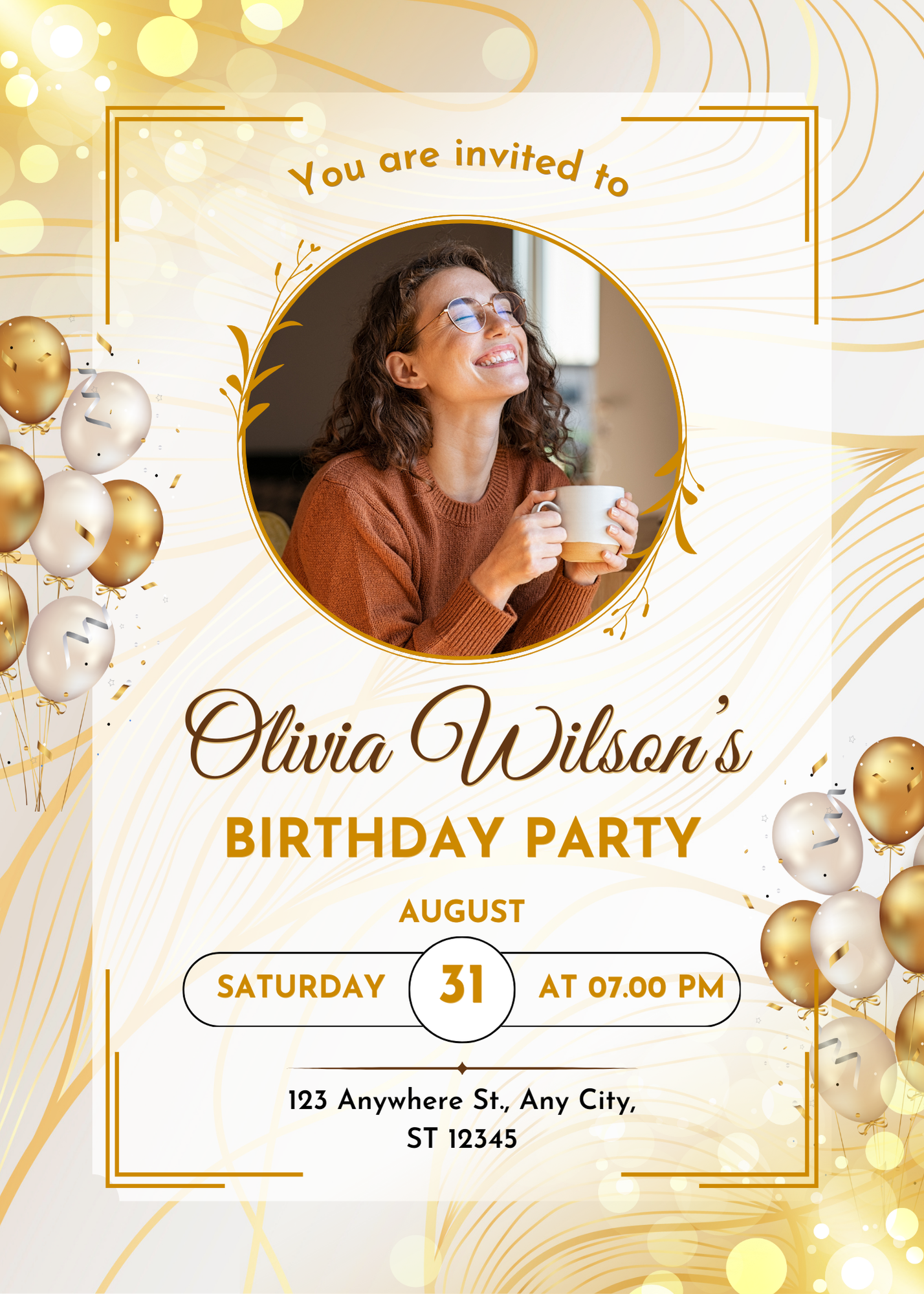 Golden Bordered Birthday Invitation