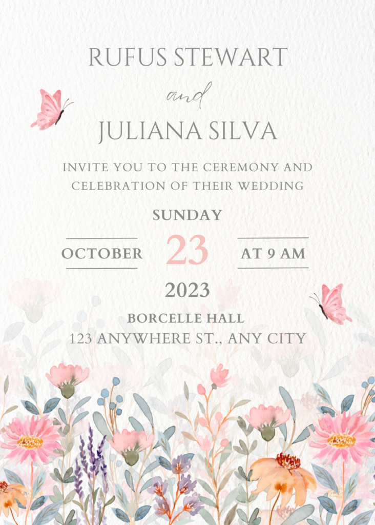 Pink and Green Floral Wedding Invitation